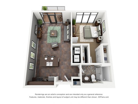 Floor plan for 1 bed, 1 bath, 756 sqft